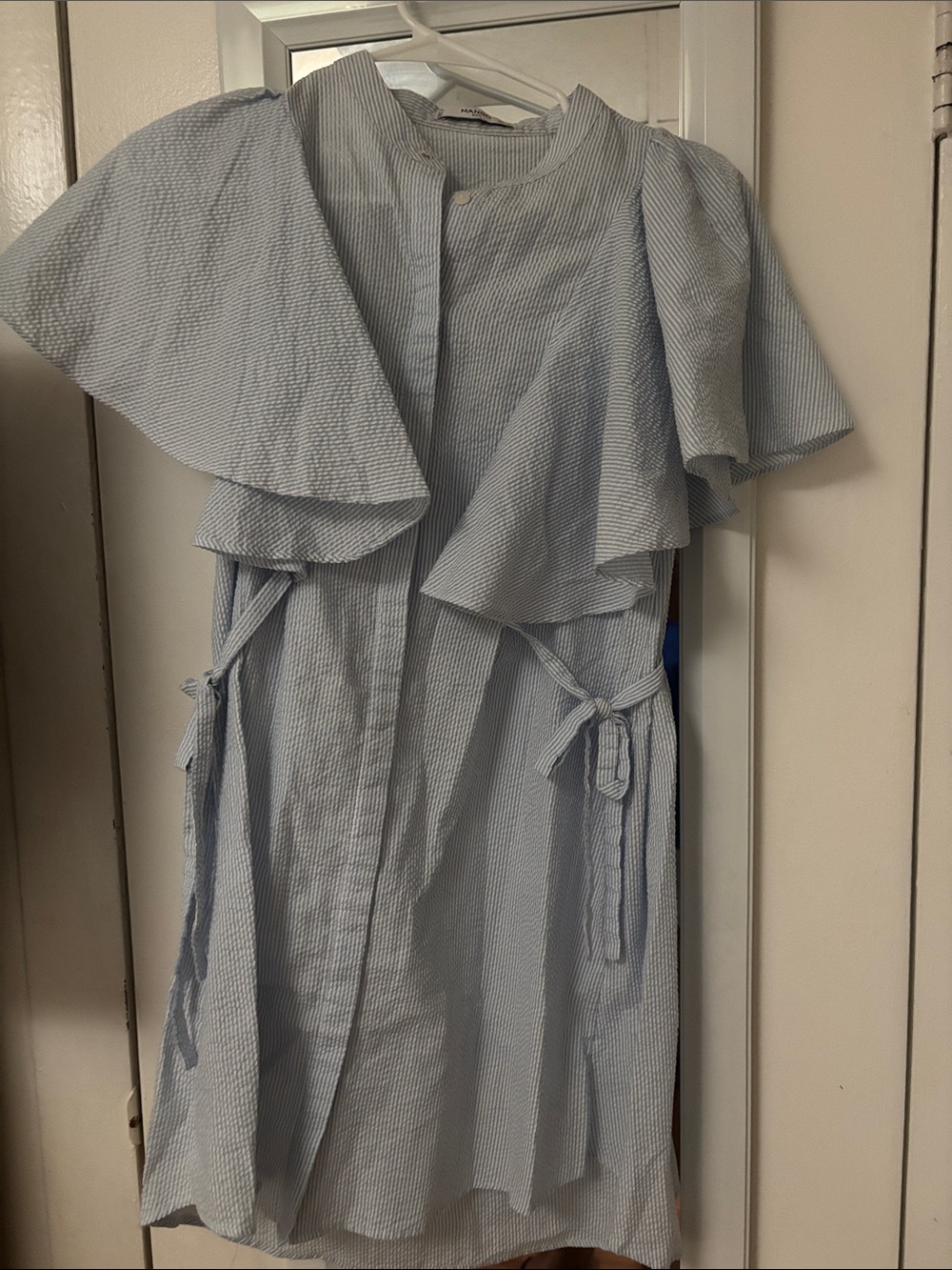 Mango Light Blue Ruffled Mini Dress